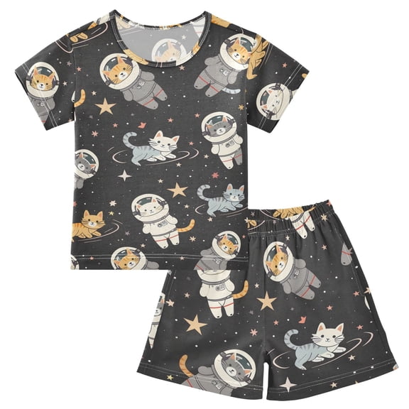 Summer Short Sleeve Pajama Sets with Various Cats Patterns Sleepwear Nighty 95% Cotton (5-14Y)