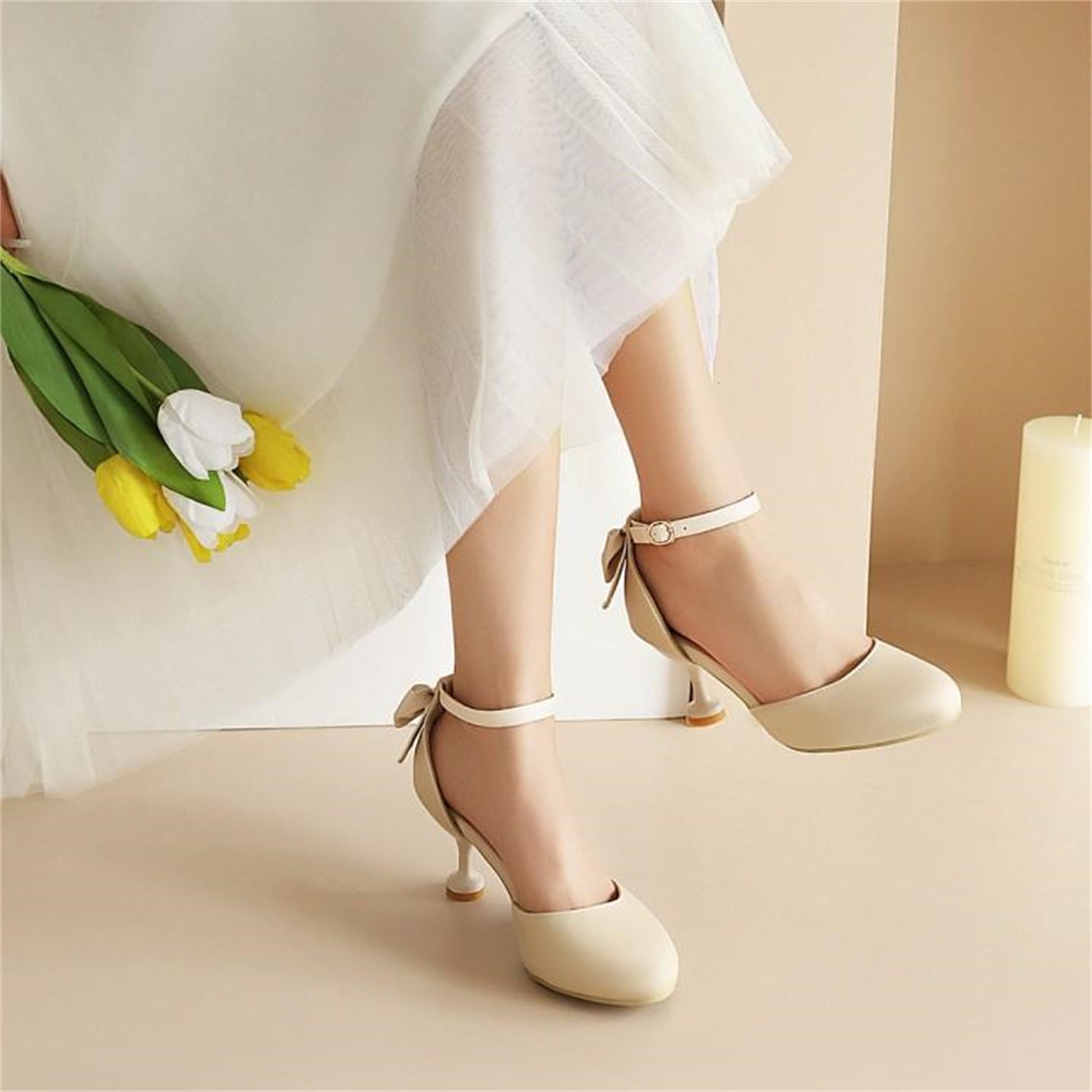 Summer Short Sleeve Sandals for Girls Beige Big Kids Dress Shoes Pumps