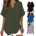 thumbnail image 1 of Summer for Short Sleeve Shirts Casual V Neck Solid Color Tunic Blouses Tee Womens Long Sleeve Shirts for Layering Womens Running Clothes Casual T Shirt for Women Short Sleeve Scrub Jackets, 1 of 5