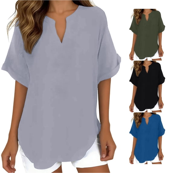 Summer for Short Sleeve Shirts Casual V Neck Solid Color Tunic Blouses Tee Womens Long Sleeve Shirts for Layering Womens Running Clothes Casual T Shirt for Women Short Sleeve Scrub Jackets