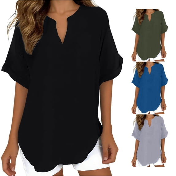 Summer for Short Sleeve Shirts Casual V Neck Solid Color Tunic Blouses Tee Womens Long Sleeve Shirts for Layering Womens Running Clothes Casual T Shirt for Women Short Sleeve Scrub Jackets