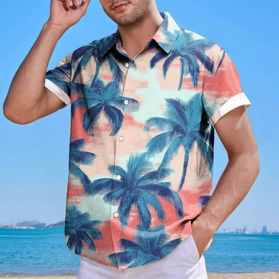 Summer Short Sleeve Shirts Men Hawaiian Graphic Tshirts Tops Lapel Neck Plus Size Outfit Top Fashion Button Down Shirts