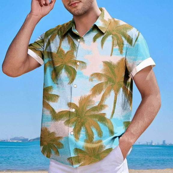 Summer Short Sleeve Shirts Men Hawaiian Graphic Tshirts Tops Lapel Neck Plus Size Outfit Top Fashion Button Down Shirts