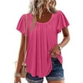 thumbnail image 1 of Summer Short Sleeve Shirts For Women Crew Neck Plus Size Solid Color Loose Flowy Casual Tops T-shirt Women's Fashion Pink Color Size XXL Scrunch Neck Pullover Blouse With Pleats, 1 of 8