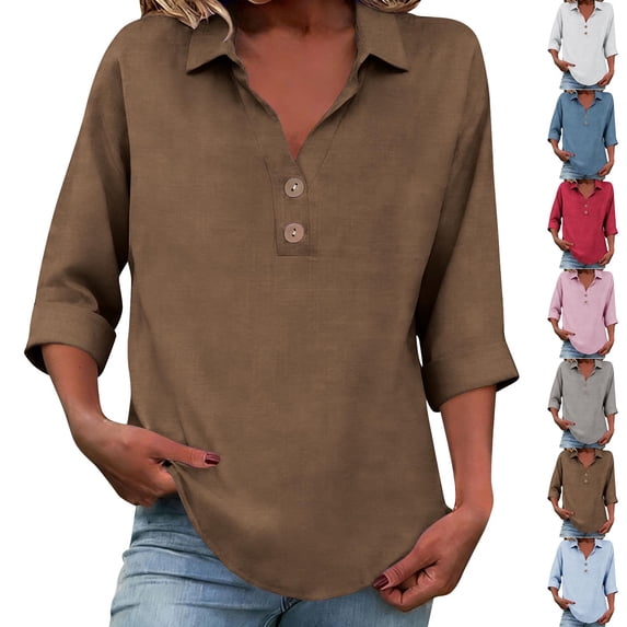 Summer Short Sleeve Shirts for Women Plus Size V-Neck Turndown Collar Solid Color Casual Daily Women's Tops, Tees & Blouses