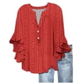 thumbnail image 1 of Summer Short Sleeve Shirts for Women Summer Fitness Clothing Bell Loose Fit Clothes Comfortable Ladies Tops And Blouses Red, 1 of 5