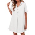 thumbnail image 1 of Summer Short Sleeve Solid Collared Button Down A Line Casual Loose Mini Shirt Dress, 1 of 6