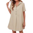 thumbnail image 1 of Summer Short Sleeve Solid Collared Button Down A Line Casual Loose Mini Shirt Dress, 1 of 6