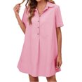 thumbnail image 1 of Summer Short Sleeve Solid Collared Button Down A Line Casual Loose Mini Shirt Dress, 1 of 6