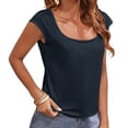 thumbnail image 1 of Summer Short Sleeve Solid Color Women Square Neckline Casual Tee Tank Shirt, 1 of 4