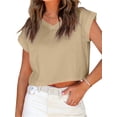 thumbnail image 1 of Summer Short Sleeve Solid Color Women V-Neck Crop Tops Sexy Shirt, 1 of 4