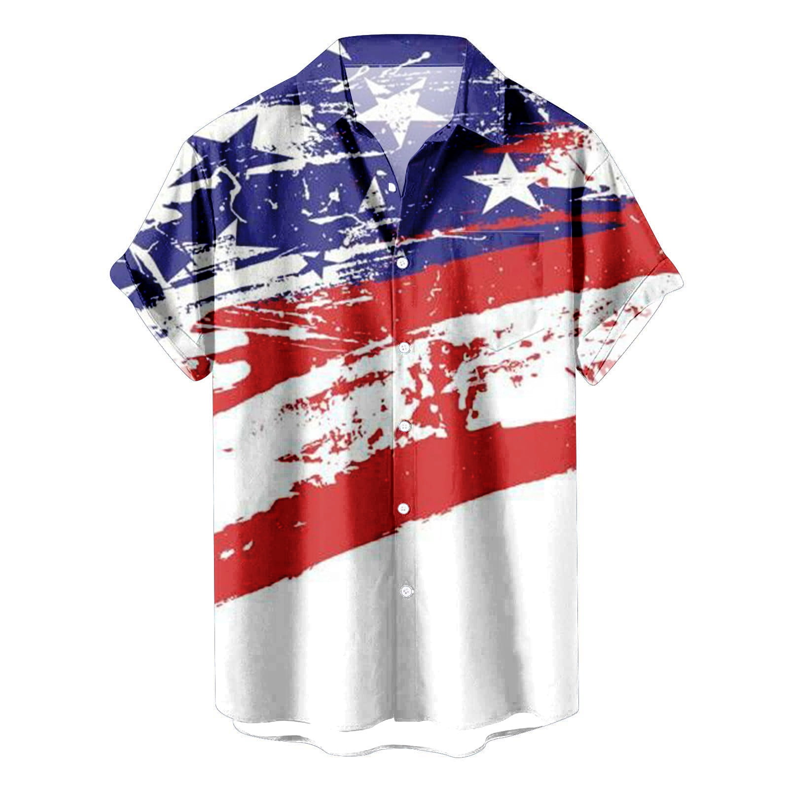 Summer Short Sleeve Spandex Shirts for Men Blue Men's American Flag ...