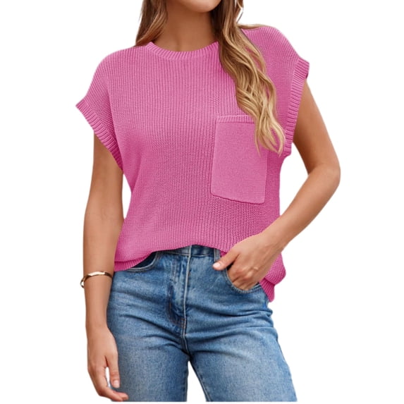 Summer Short Sleeve Sweater for Women 2025 Crew Neck Ribbed Knit Vests Trendy Pullover Tops