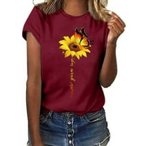 Summer Short Sleeve T Shirt for Women Casual Sunflower Print Top Ladies Bohemian Beach Tee Shirt Blouse S-3XL