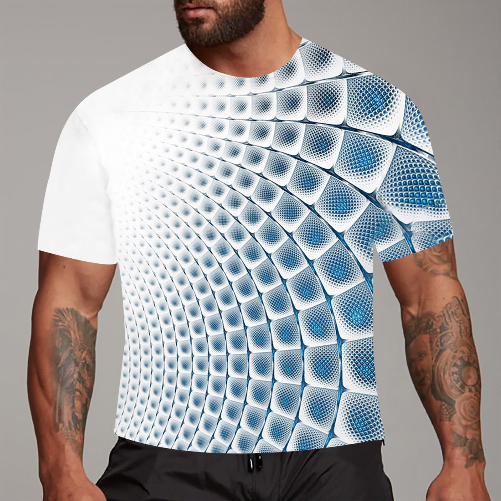 Men's Shorts and T Shirt Set T-Shirt Outfits Graphic Lattice Crew Neck White 3D Print main image 1