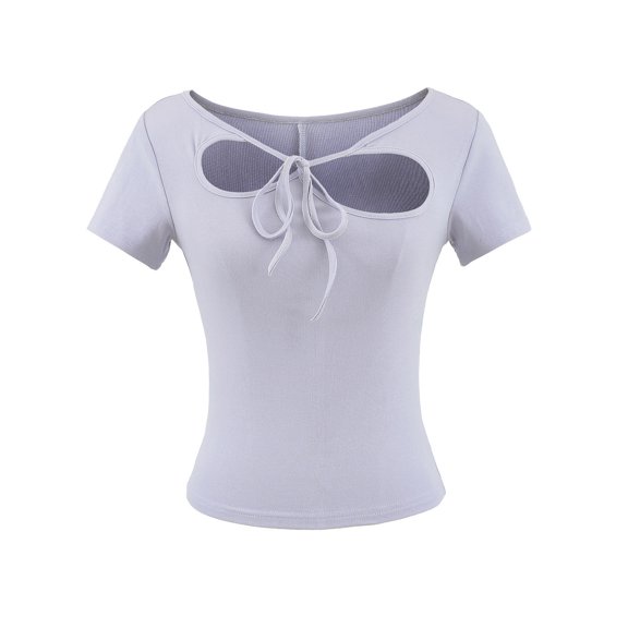 Summer Short Sleeve Tops For Women Casual Solid Color Short Sleeve Round-Neck Loose Fitting Tops Outfits Clothes 2026 - Purple∣S