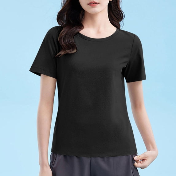 Summer Short Sleeve Tops For Women Casual Solid Round-Neck Hooded Short Sleeve Loose Fitting Tops Black Outfits Clothes 2026 S-2XL