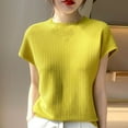 thumbnail image 1 of Summer Short Sleeve Tops For Women Solid Color Knit Casual Short Sleeve Round-Neck Loose Fitting Tops Outfits Clothes 2026 - Yellow∣L, 1 of 3