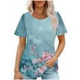 thumbnail image 1 of Summer Short Sleeve Tops Woman Fashion 2025 Pleated Dressy Casual Blouses Crew Neck Solid Color T Shirts (Large, Blue 09), 1 of 6