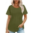 thumbnail image 1 of Summer Short Sleeve Tops Woman Fashion 2025 Pleated Dressy Casual Blouses Crew Neck Solid Color T Shirts (Medium, Army Green), 1 of 6