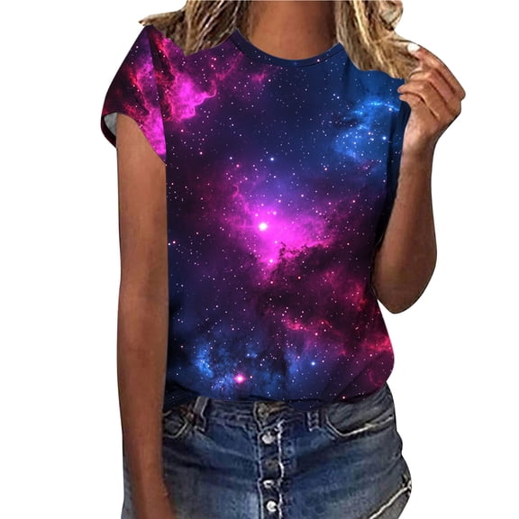 Summer Short Sleeve Tops for Women Fashion Tie Dye Shirt Casual Round Neck Tshirts Trendy Blouses My Items