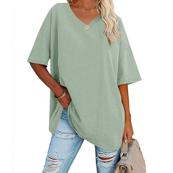 Summer Short Sleeve Tops for Women Sequins Loose Polluer Solid V-Neck Blouse Shirt Tops
