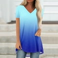 thumbnail image 1 of Summer Short Sleeve Tunic Long Tops for Women Trendy Plus Size Flowy Shirts Casual V Neck Smocked Floral Blouses 2024 Sky Blue Fashionable top, 1 of 5