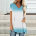thumbnail image 1 of Summer Short Sleeve Tunic Long Tops for Women Trendy Plus Size Flowy Shirts Casual V Neck Smocked Floral Blouses 2024 Light Blue Fashionable top, 1 of 5