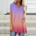 thumbnail image 1 of Summer Short Sleeve Tunic Long Tops for Women Trendy Plus Size Flowy Shirts Casual V Neck Smocked Floral Blouses 2024 Purple Fashionable top, 1 of 5