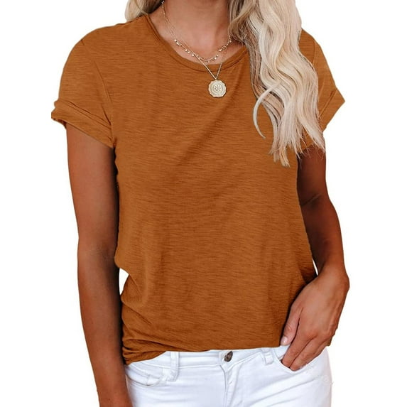 Summer Short Sleeve Women Solid Color Crew Neck Casual T-Shirt