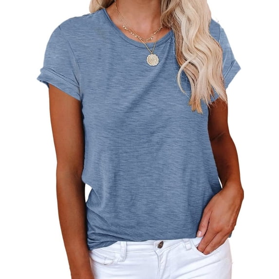 Summer Short Sleeve Women Solid Color Crew Neck Casual T-Shirt