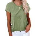 thumbnail image 1 of Summer Short Sleeve Women Solid Color Crew Neck Casual T-Shirt, 1 of 3