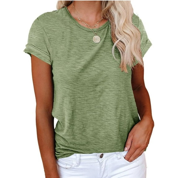 Summer Short Sleeve Women Solid Color Crew Neck Casual T-Shirt