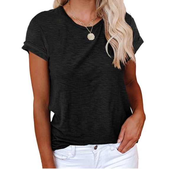 Summer Short Sleeve Women Solid Color Crew Neck Casual T-Shirt