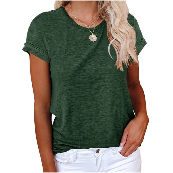 Summer Short Sleeve Women Solid Color Crew Neck Casual T-Shirt