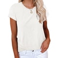 thumbnail image 1 of Summer Short Sleeve Women Solid Color Crew Neck Casual T-Shirt, 1 of 3