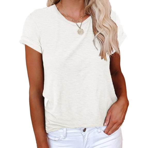 Summer Short Sleeve Women Solid Color Crew Neck Casual T-Shirt