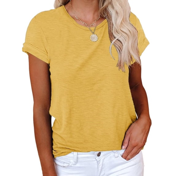 Summer Short Sleeve Women Solid Color Crew Neck Casual T-Shirt