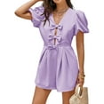 thumbnail image 1 of Summer Short Sleeve Women V-neck Solid Bow Front  Jumpsuit, 1 of 8