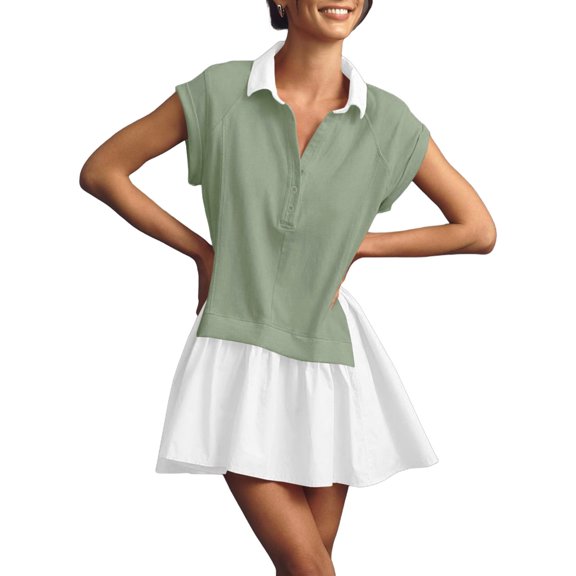 Summer Short Sleeve Womens Sweatshirt Dresses V Casual Oversized Patchwork Mini Dress