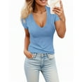 thumbnail image 1 of Summer Short Sleeved Deep V-neck Solid Color Women Slim Fit T-shirt, 1 of 6