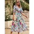 thumbnail image 1 of Summer Short-Sleeved Elegant Waist-Defining V-Neck Chiffon Print Dress, 1 of 6