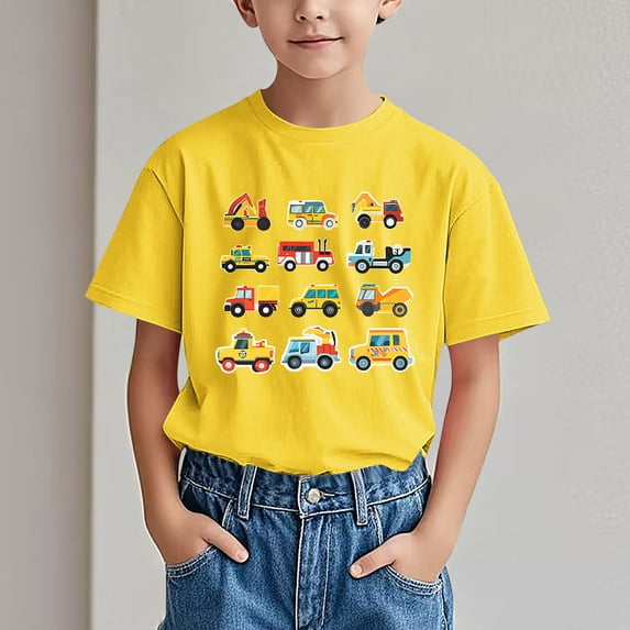 Summer Short Sleeved T-Shirt For Children's Cute Cartoon Printed Pattern Tee Round Neck Half Sleeved Casual Versatile Top Yellow 14-15 Years