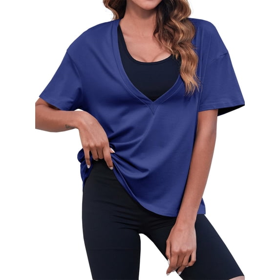 Summer Short Sleeved Women Deep V Neck Solid T Shirt Tops