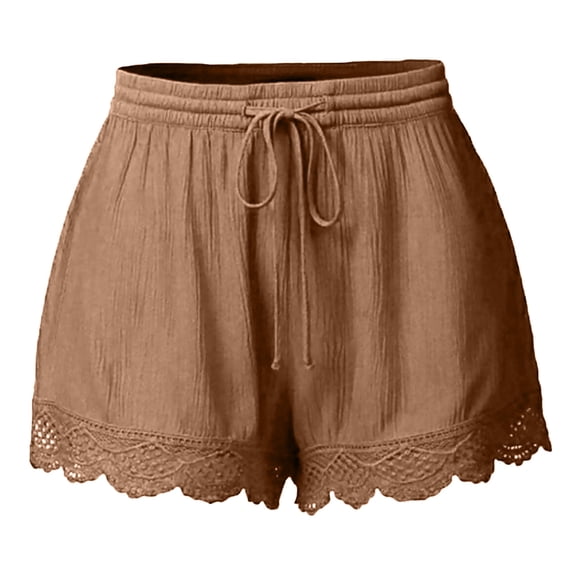 Summer Shorts Fashion Women Lace Plus Size Rope Tie Shorts Yoga Sport Pants Leggings Trousers Womens Workout Shorts Khaki 4XL