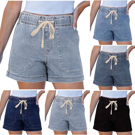 Summer Shorts For Women Loose Drawstring Fashion Jean Shorts Plus Size Shorts With Pocket Vacation Shorts