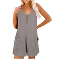 thumbnail image 1 of Summer Shorts For Women Women's Scoop Solid Neck Sleeveless Casual Buttons Short Jumpsuit Rompers With Pockets Running Shorts for Women ,Gray,S, 1 of 8