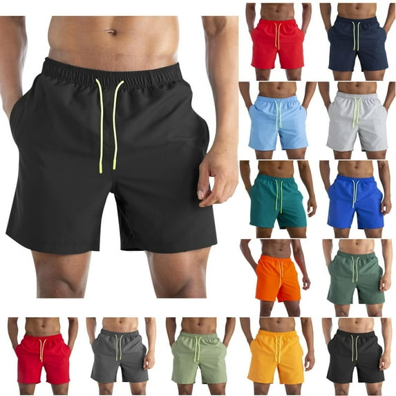 Summer Shorts for Men Casual Faddish Solid Shorts With Pocket Elastic Waist Short Pants Outdoor Sweatpants Workout Running Gym Training Shorts Green L