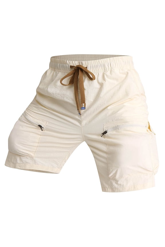 Summer Shorts for Men Men's Loose Quick Drying Work Five Minute Shorts Outdoor Pocket Nylon Six Pocket Model Casual Versatile Work Trousers Beach Beige L