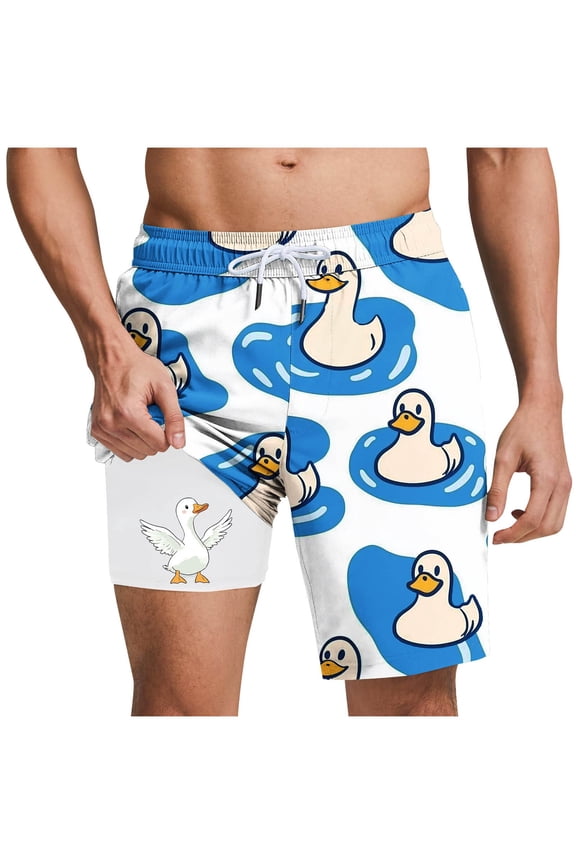 Summer Shorts for Men Mens Swim Trunks with Liner,Novelty Funny Print Beach Shorts with Pockets & Adjustable Drawstring Elastic Waist Short Bottoms Holiday Vacation Short S-3XL